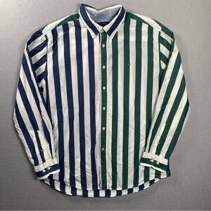Tommy Hilfiger Mens XL Striped Colorblock Button Down Shirt Long Sleeve